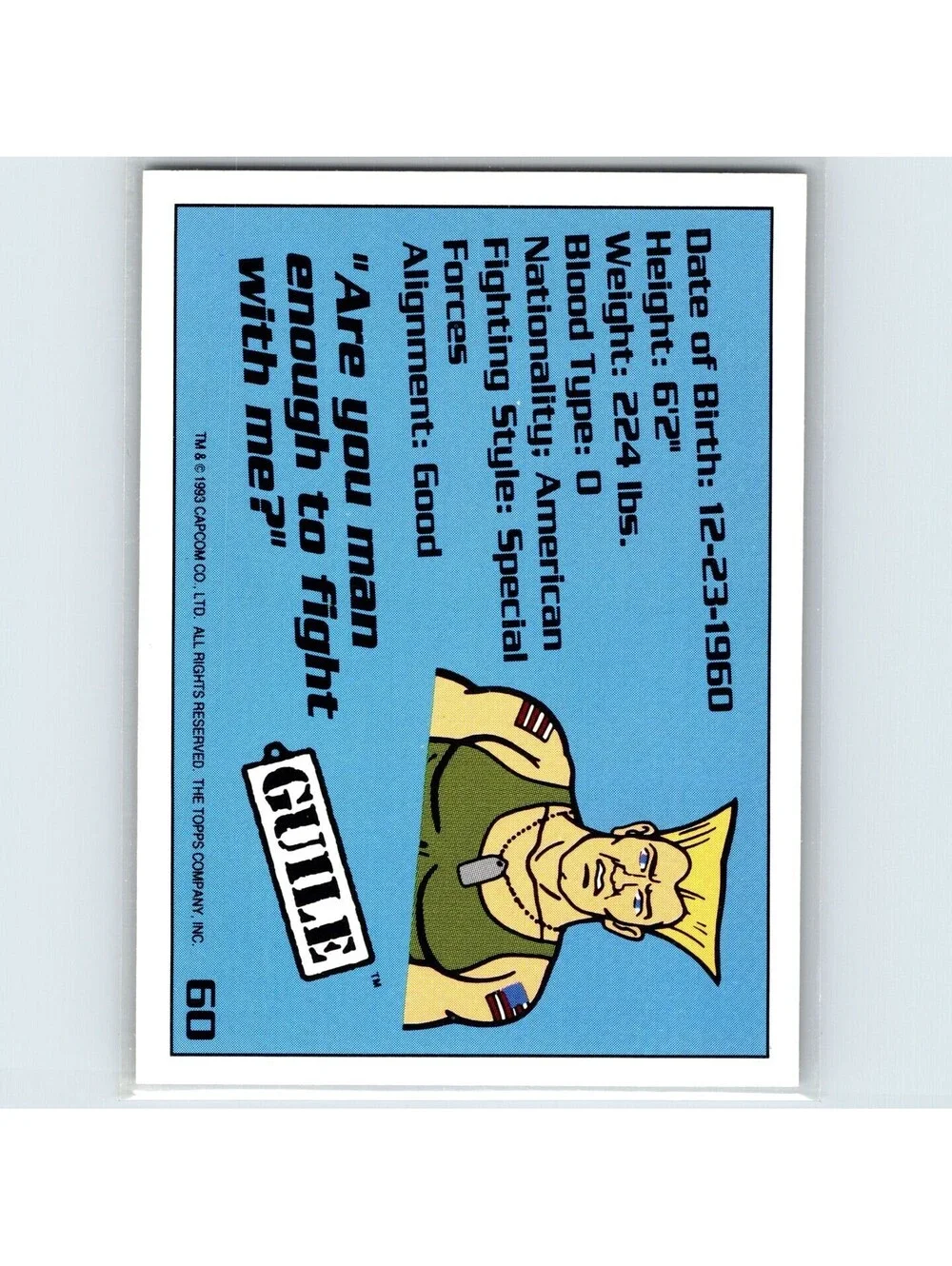 1993 Topps Street Fighter II Guile #60